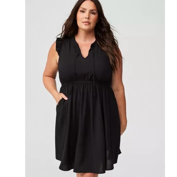 Torrid Mini Challis Keyhole Tiered Skater Dress Women’s Plus Size 3 Black - Picture 2 of 11